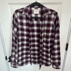 Abercrombie & Fitch Burgundy Plaid Boyfriend Button Down Shirt